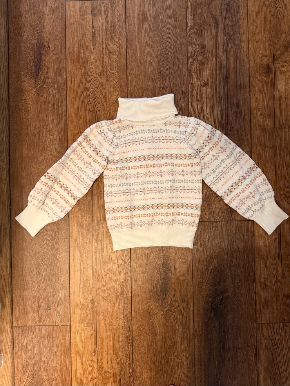Janie and Jack Cream Fair Isle Turtleneck Sweater with Tan Accents